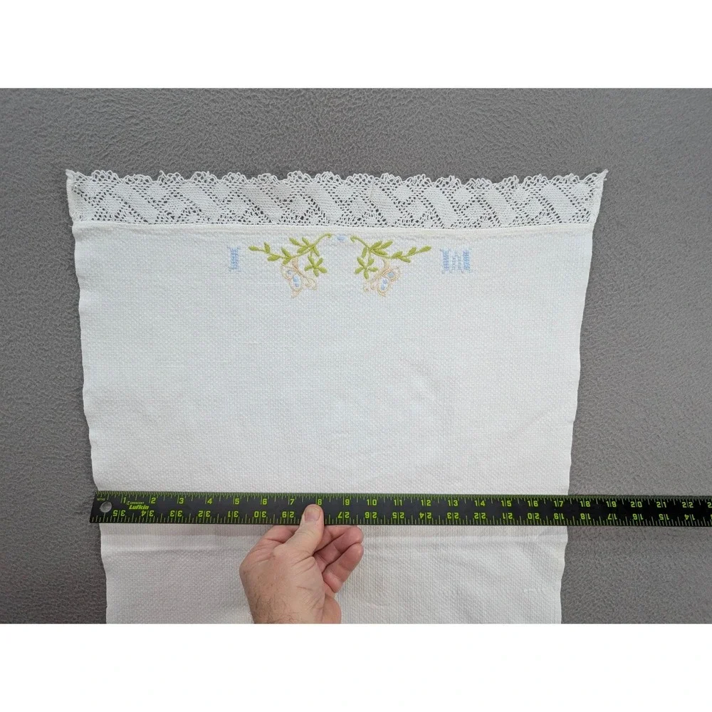 Vintage Lof of 6 Embroidered Hand‎ Towel Linen Floral Lace Trim Kitchen Boho